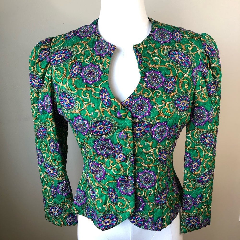 Vintage Emerald and Violet Brocade Blazer - Picture 2 of 8